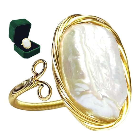 Women's Handmade Baroque Style White Pearl Adjustable Unique Elegant Ring - Picture 1 of 5